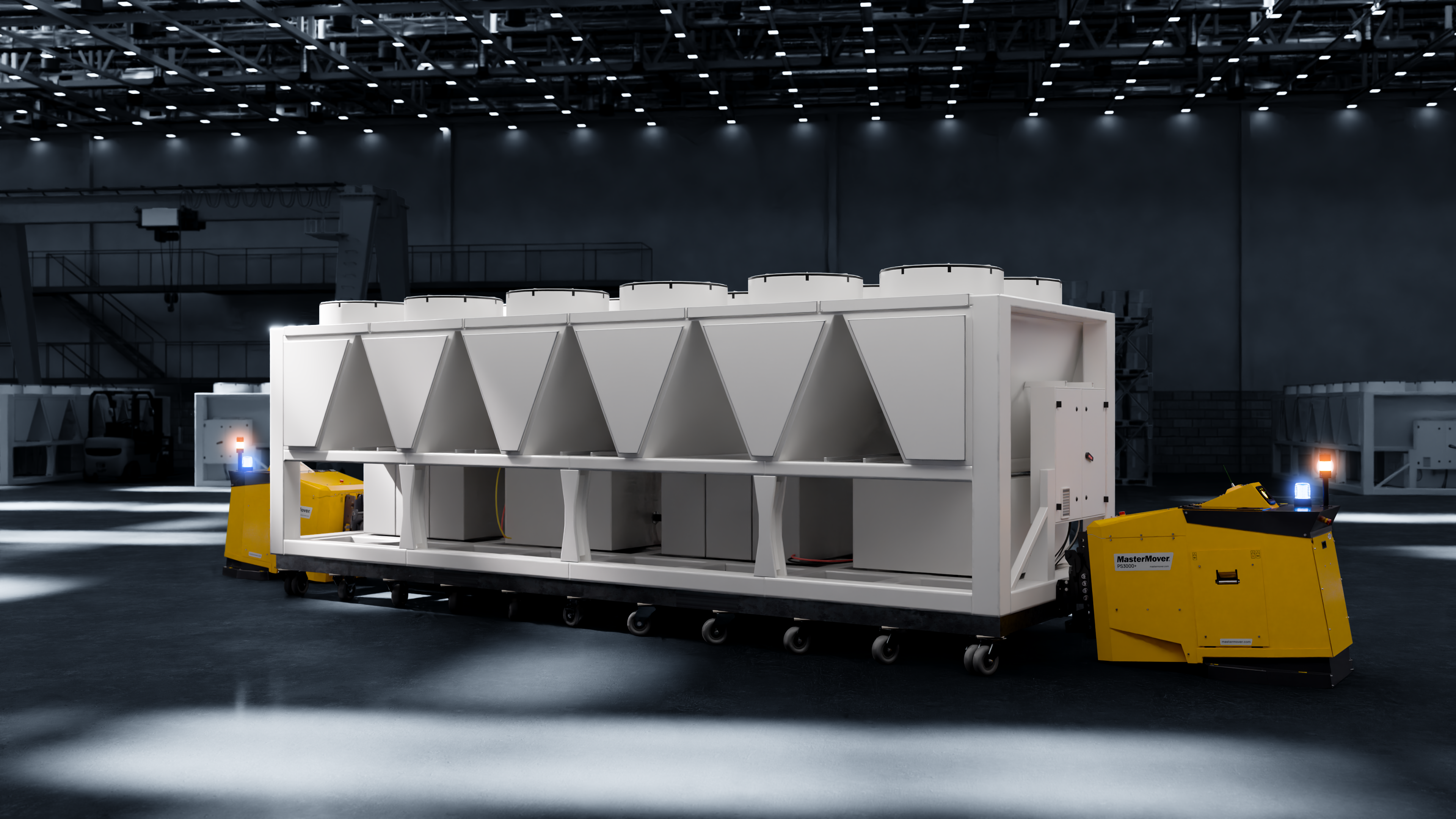 Industrial cooling unit being moved with MasterMover tuggers