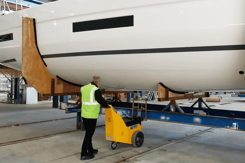 moving luxury yacht in manufacturing