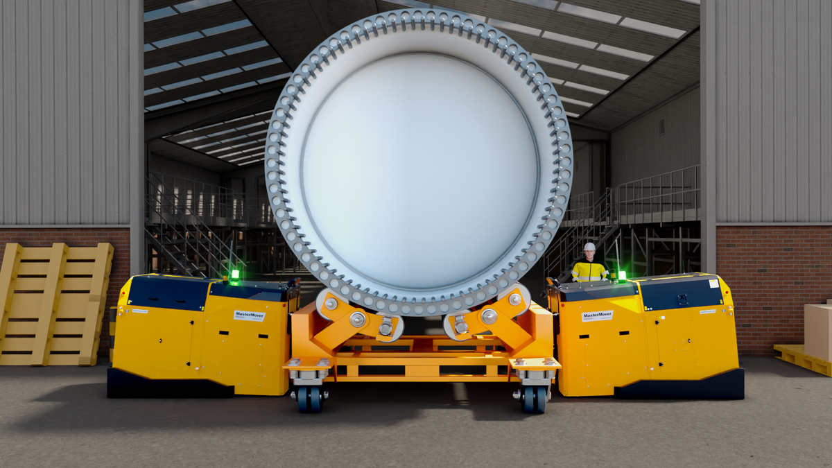 Close up of PS7000+ Ultra machines moving a wind turbine blade