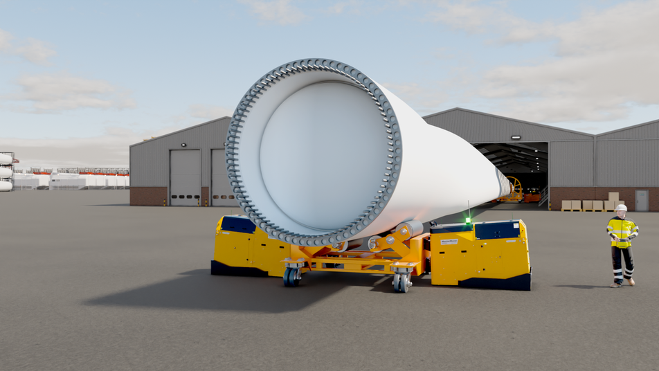 Close up of PS7000+ Ultra machines moving a wind turbine blade