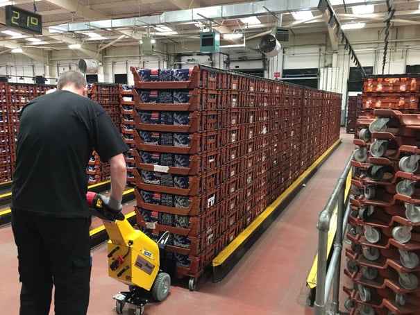 electric tugs moving bread at Warburtons 