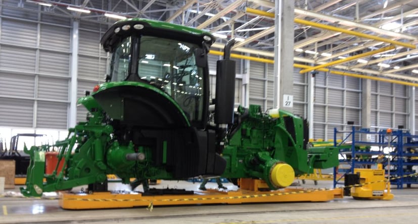 MasterTug MT1500 moving a tractor chassis for John Deere