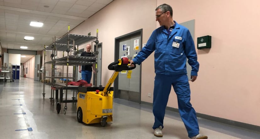 MasterTow TOW200 pulling shelf racking in a hospital