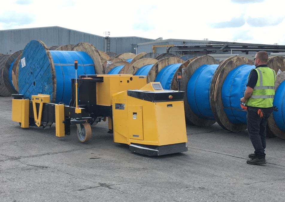 PowerSteered PS3000+ moving cable reels in a yard